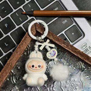 New mini flocked have a seat labubu keychain